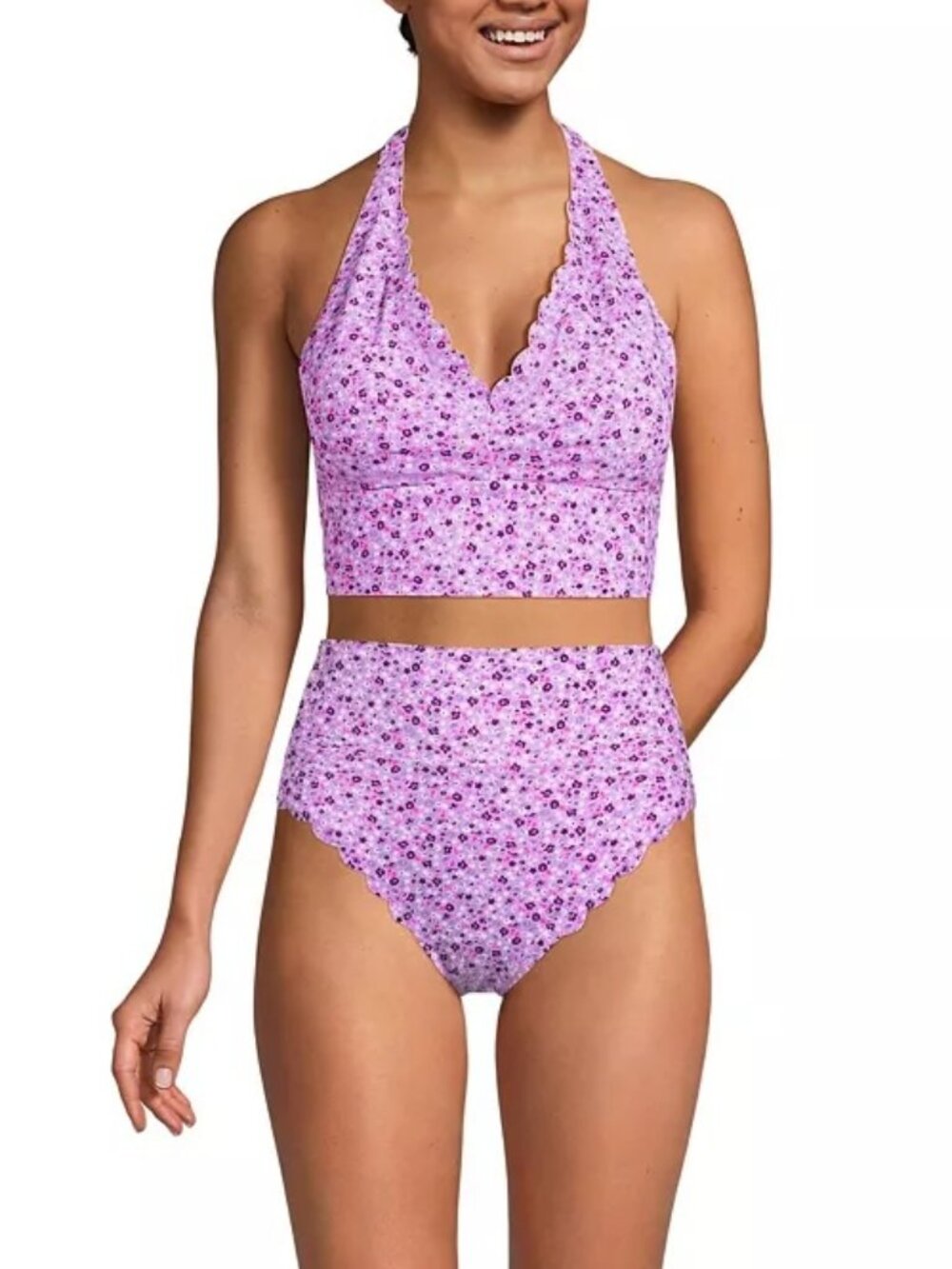 NWT, LANDS' END, Women's Tugless Scallop Halter Midkini Top